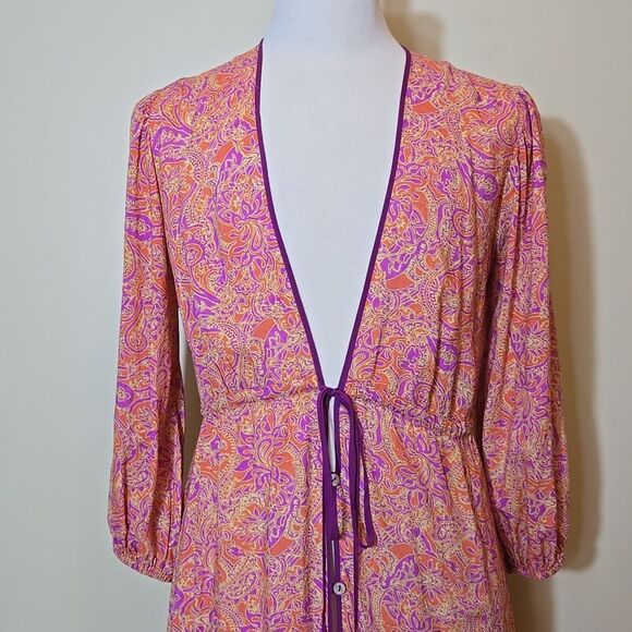 Vix Paula Hermanny Lia Long Swimwear Coverup Margritte Size Medium Tie Front - Picture 8 of 16